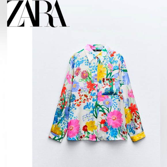 Zara Tops - Zara Pink Floral Button Down Shirt Notched Collar
